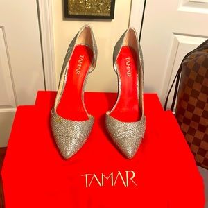 Pre-Owned Silver Glitter D’Orsay Pump